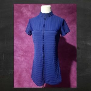 Vtg 70s Blue Short Sleeve Tunic Blouse w/ zipper